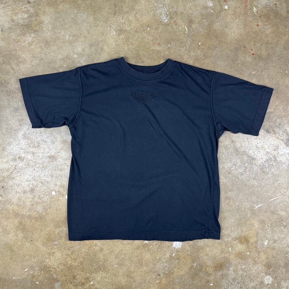 🧵Vintage Best American Tonal Floral Embroidered Black T-Shirt‎ Size Medium 90s